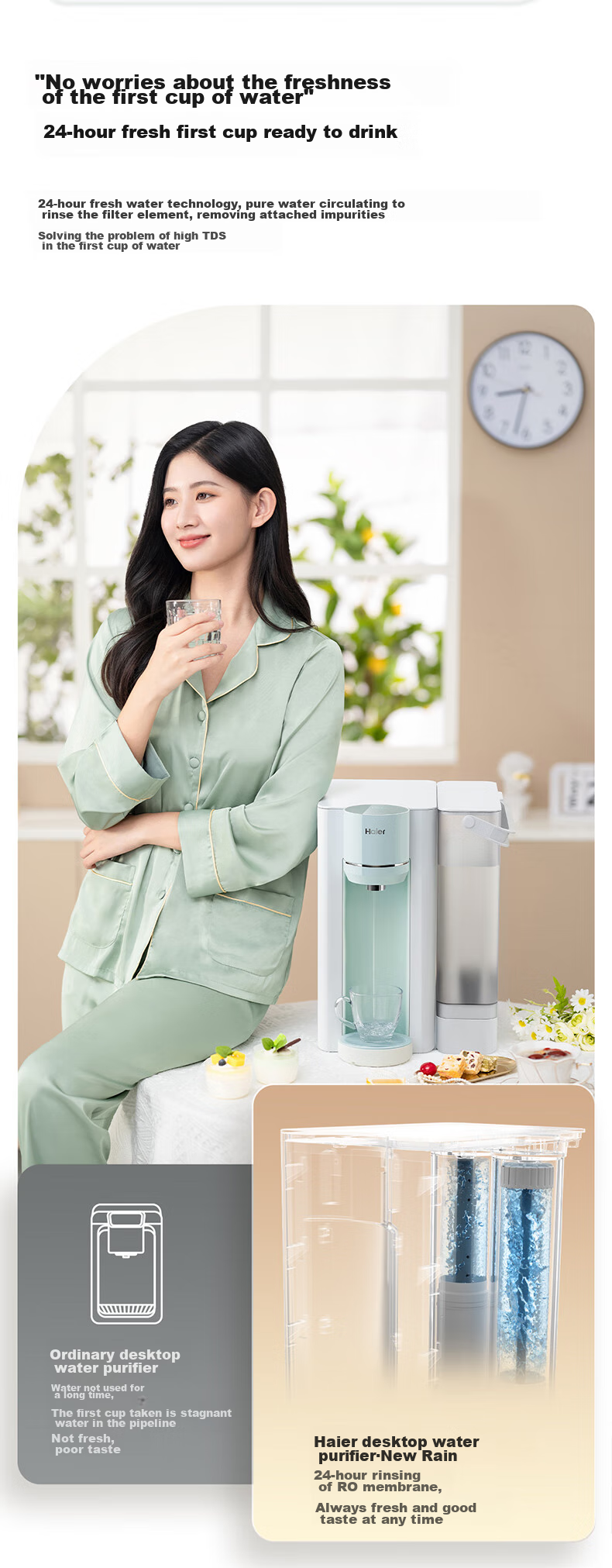 Haier Desktop Water Purifier, Light And Fresh Hot Water Dispenser, Dual Water Tank, Dual Antibacterial, No Installation Required, Heating And Direct Drinking All-In Machine, Non-Dual Phenol Water Dispenser HCF75-2LXWZU1 7
