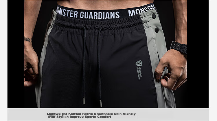Monster Guardians Men's Athletic Pants, Basketball Button-Up Shorts, Quick-Release Side Buttons, Training Joggers, Black, Size S 20