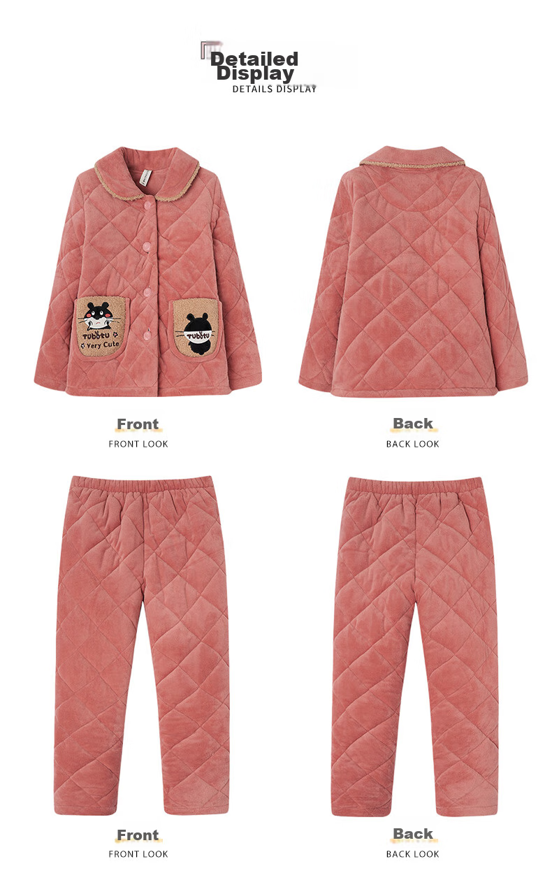 Fenteng Children's Pajamas for Girls, Warm Baby Fleece Three-Layer Quilted Thick Girls' Loungewear Q9984750924 11