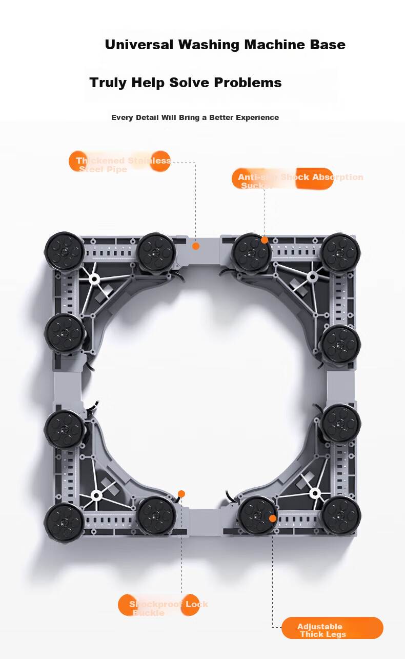 Jingjiayi Washing Machine Base Stand, Fully Automatic, for Top-Loading And Front-Loading Machines, Non-Slip And Shock-Absorbing Foot Pads, Refrigerator Movable Universal Wheels 5
