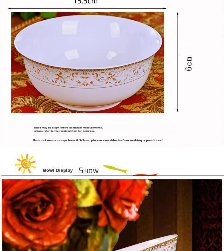 Haoya Jingdezhen 2025 Ceramic Bowl Set, Ceramic Household Rice Bowl, Gift-Giving Elegant, 6-Inch Noodle Bowl, Set of 4 4