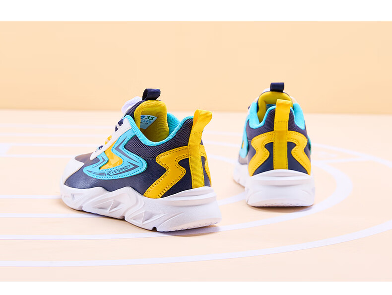 361° Children's Running Shoes, Fall/Winter, for Boys And Girls Aged 3-14, Shock-Absorbing, Rotary Buckle, Leather Upper, Sports Shoes, Blue, Size 38 19