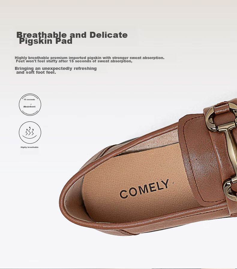 COMELY Women's Loafers, Spring Season Women's Shoes, Cowhide Leather, Academic Style, Metal Buckle, Round Toe, Fashionable Versatile JK Leather Shoes, Black, Size 36 8