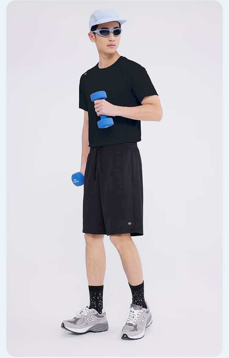 JD Original [Ultra-Light Set] Moisture-Wicking Quick-Dry Running Sports Round Neck Short Sleeve Five-Point Shorts for Men, Spring And Summer, Black S 16