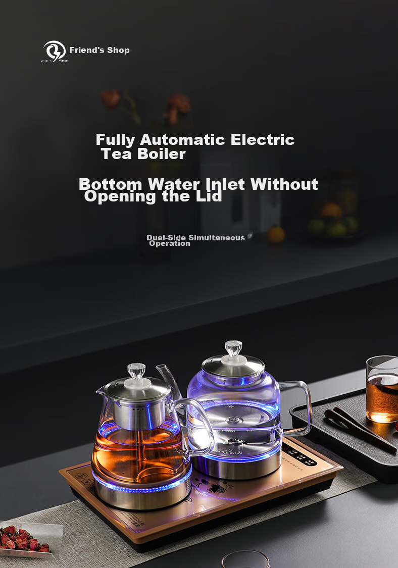 Biooner 37x23 Fully Automatic Electric Kettle with Water Inlet, Home And Office Tea Station All-In Machine, Tea Table, Coffee Table, Built-In Tea Set, Black Steaming Tea Model 2