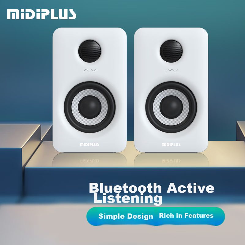 Midiplus MI3 II White Active Monitor Speaker, 3-Inch Computer Home Multimedia HIFI Desktop Professional Bluetooth Speaker