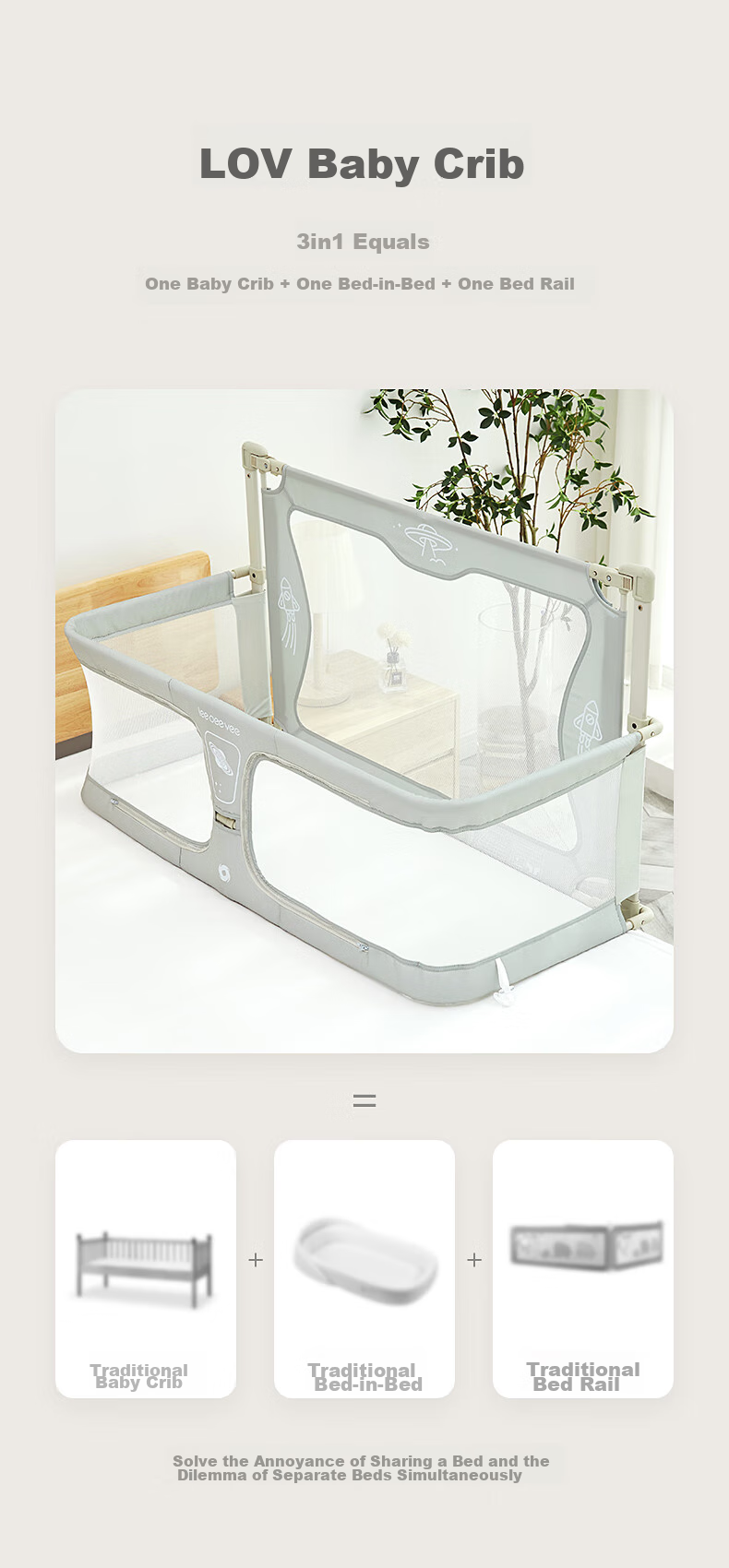 Leeoeevee Foldable Baby Bed Crib, Easy to Assemble, with Safety Guardrail, Anti-Pressure, Muya White 3