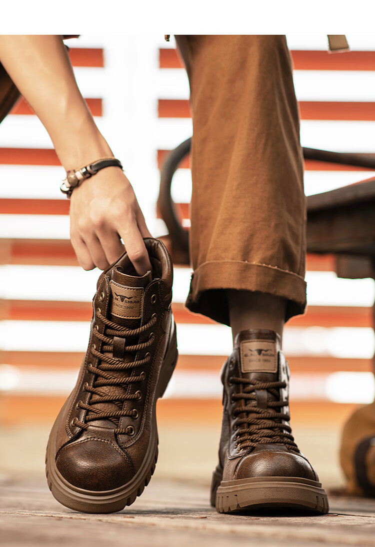 G.N.Shi Jia Men's Boots 2025 Autumn Winter New Low-top Martin Boots Outdoor Thick-soled Casual Leather Shoes Trendy Versatile Men's Shoes 24