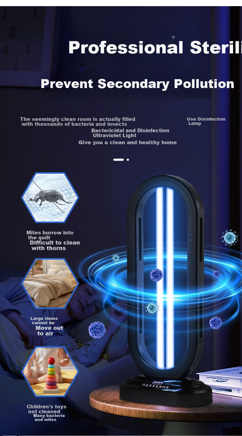 AOC UV Sterilization Lamp for Home Use, Pet Mite Removal, Odor Elimination, Deodorizing, Disinfection Lamp, UV Light with Timer, 60W Odorless 5