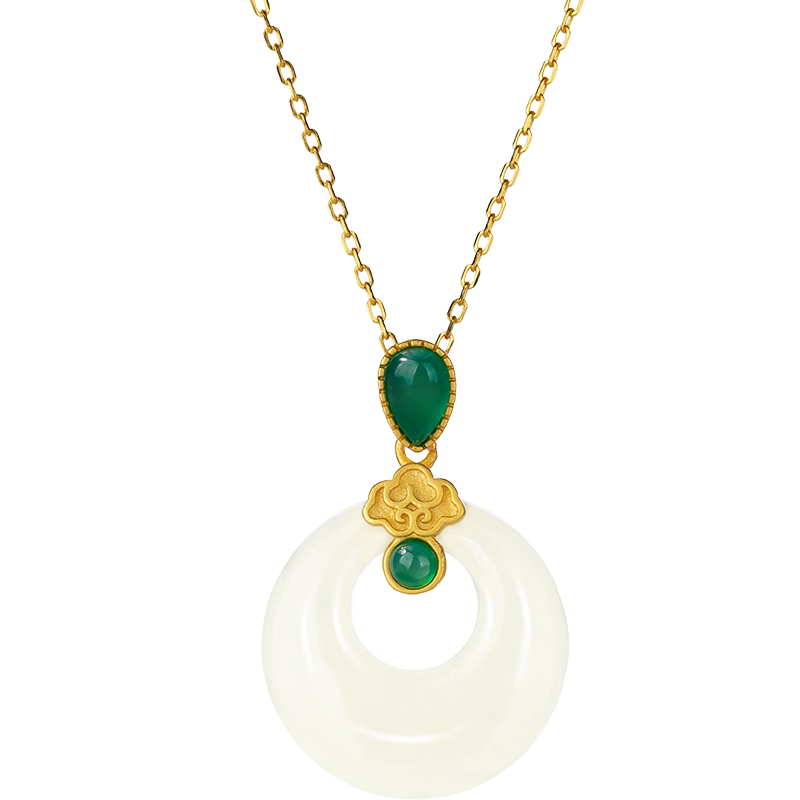 Qlady Hetian Jade Peace Buckle Necklace for Women, 925 Silver Jewelry Jade Pendant, Mother's Birthday Mid-Autumn Festival Gift for Mom