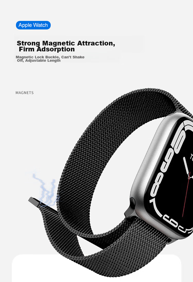 MSSM Compatible Apple Watch Band, Milanese Loop for IWatch Ultra 4/S12/11/10/9/Se3, Metal Magnetic Clasp, Graphite Color, 38-42 6
