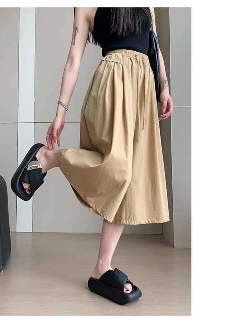 XUEXIMAN Summer Fashion A-Line Skirt Pants for Women, Draping Thin Quick-Dry Loose High-Waist Slimming Lazy Casual Trousers 11
