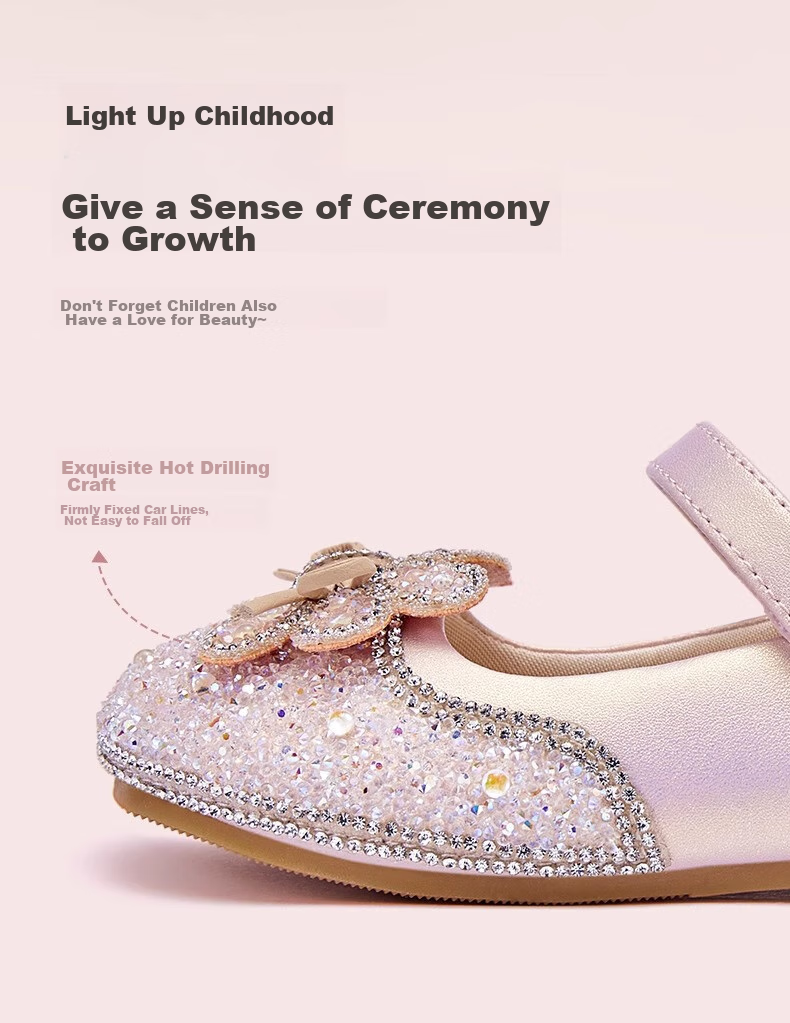 DAVE & BELLA Children's Leather Shoes, Girls' Princess Shoes, Sparkling Crystal Shoes, Spring And Autumn Baby Performance Shoes 2