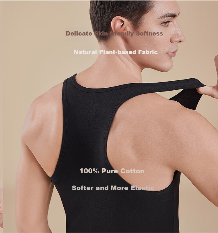 Hosa Men's Cotton Undershirt, Breathable Sports Tank Top, Round Neck, Slim Fit, High Elasticity Sleeveless Tee for Summer 3