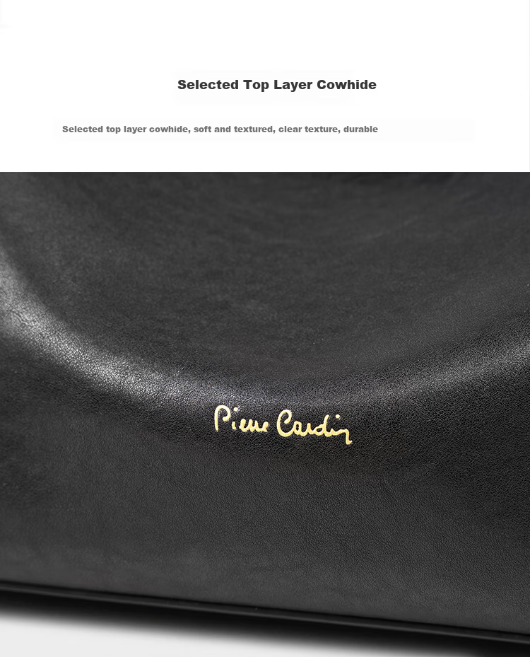Pierre Cardin Hobo Handbag, Top-Grain Leather, Shoulder Crossbody Women's Bag, Gift for Girlfriend on May 20th, Black, with Free Gift Box 4