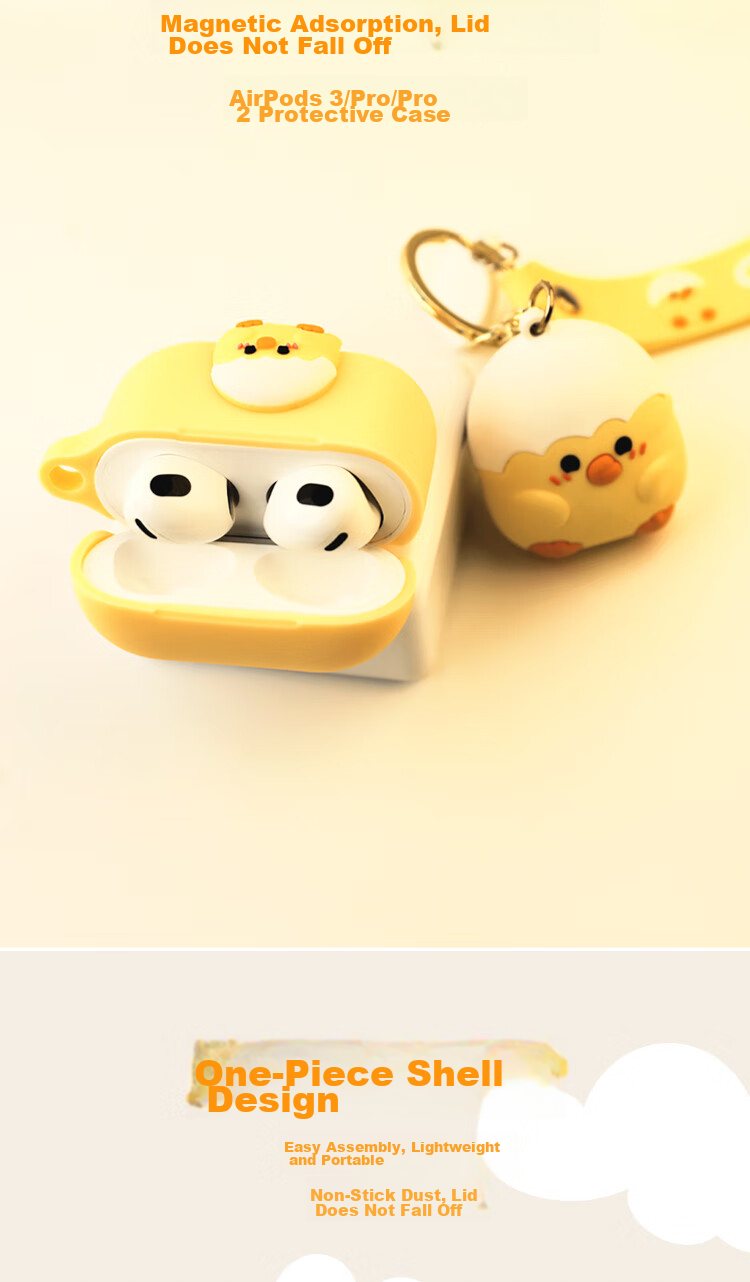 Aolang Protective Case for AirpodsPro2, Compatible with Apple Pro 1/2 Wireless Bluetooth Earphones, Full Coverage Silicone Shockproof Cartoon Creative Soft Shell, Vibrant Yellow Cute Pet Chicken Desig 4