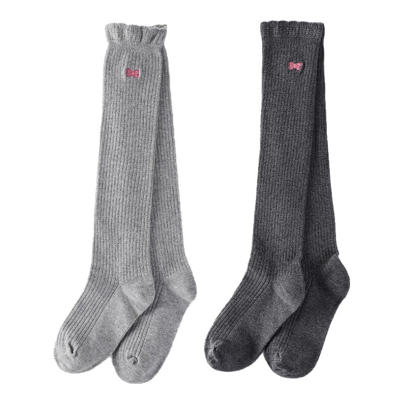 Dishini Children's Knee-High Socks, Girls' Dance Socks with Knee Protection, Mid to High Cotton Socks, Spring And Autumn, DSP3472, Dark And Light Gray, Size 18-20