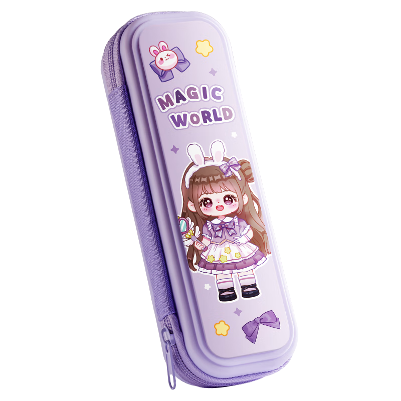 Kabaxiong Pencil Case, Elementary School Double-Layer Pencil Case, Magic Nini, Purple, Girl, Cartoon Anime, Lightweight, Comes with Cute Pendant