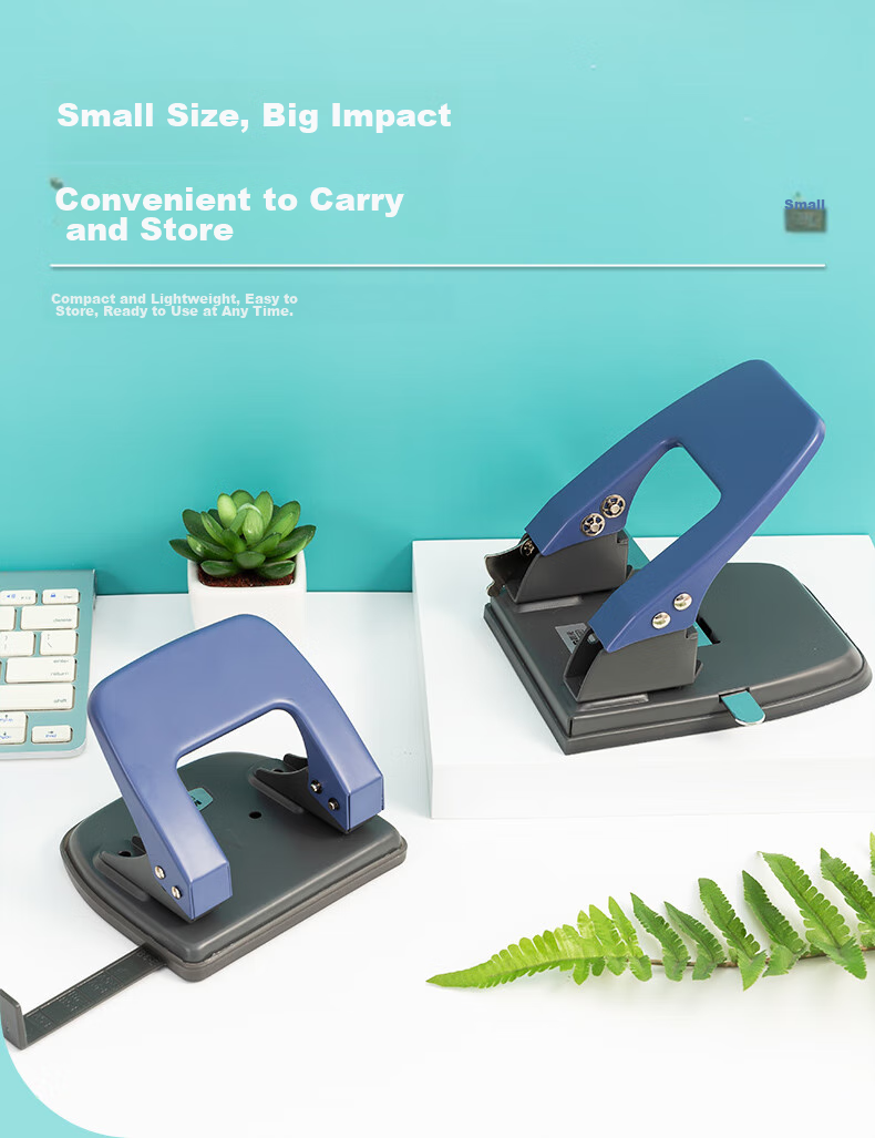 M&G Medium-Sized 35-Page Hole Puncher, Portable Double-Hole Puncher, Hole Diameter 7mm/Spacing 80mm (With Ruler), Blue Single Pack ABS92648, Back-To Essential 5