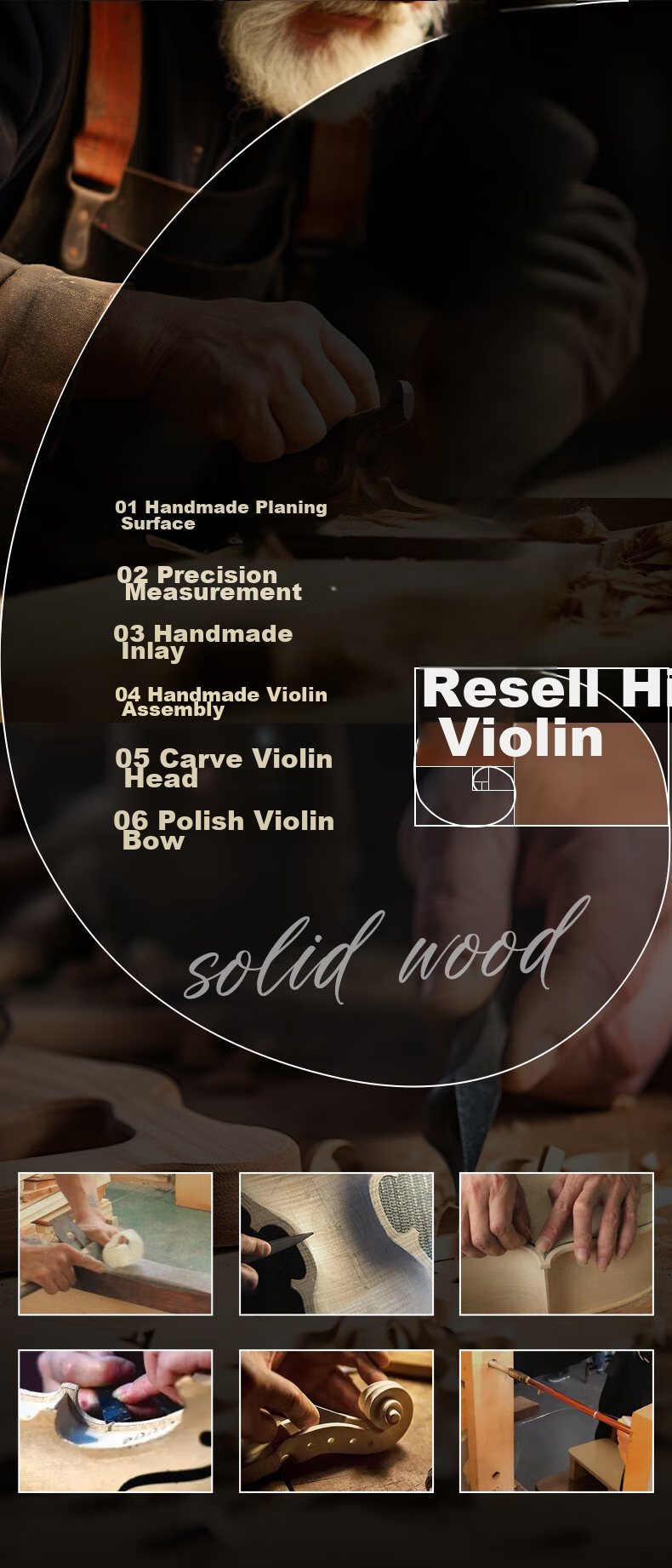 Romusic Violin Alpine Spruce Handmade Solid Wood Children's Adult Beginner Intermediate Performance RV-102Y [1/2] 6