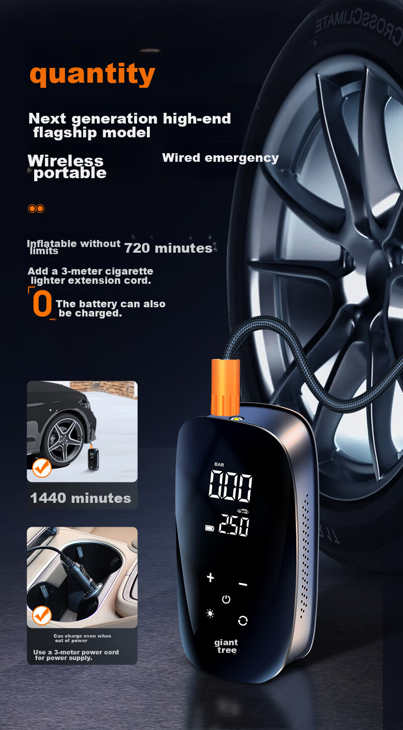 Jumu Car Air Pump, Wired And Wireless Dual-Use, for Car Tires And Home Use, Electric Air Compressor with High Power 18