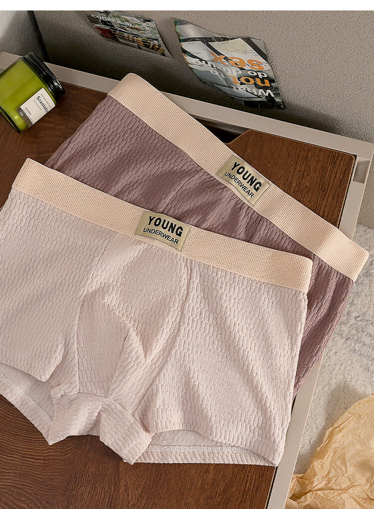 YUZHAOLIN Men's Underwear, Jacquard Baby Cotton, Pure Cotton Antibacterial Casual Boxer Briefs for Teenage Boys, Four-Corner Shorts 8