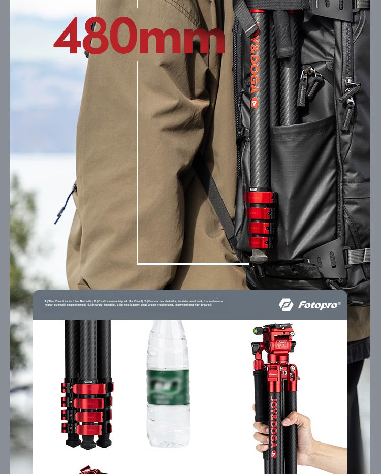 Fotopro X Joy Collaboration Edition, Flying One, Horizontal And Vertical Shooting Hydraulic Head, Carbon Fiber Camera Mirrorless Photography And Videography Tripod, Original Carbon Gray, Includes Phone Clamp 12