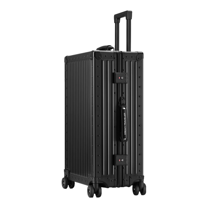 Dream Traveler All-Aluminum Magnesium Alloy Trolley Suitcase with Spinner Wheels, Metal Luggage for Men And Women, 26-Inch Matte Black