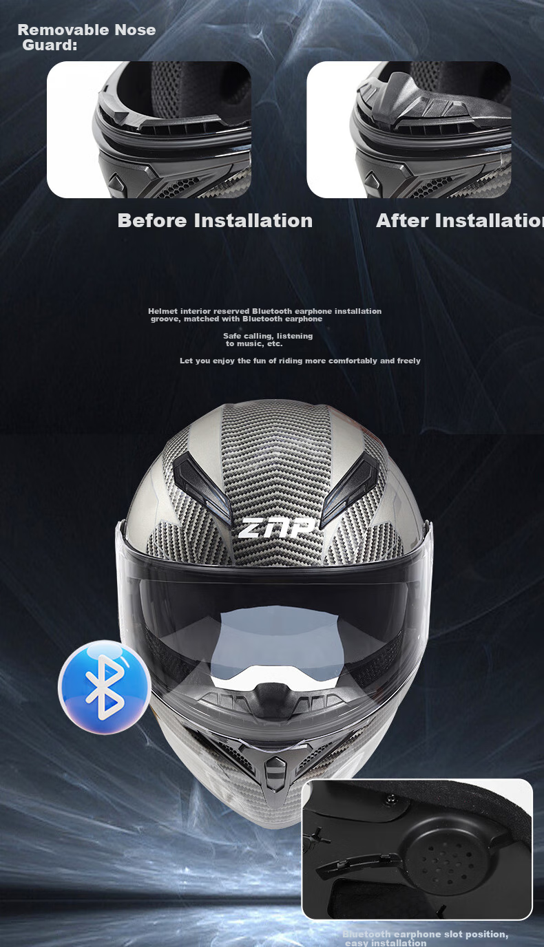 ZNP 808 New National Standard Class A Motorcycle Electric Scooter Helmet, Flip-Up Visor, All-Season Full-Face Helmet, Matte Black, XL 9