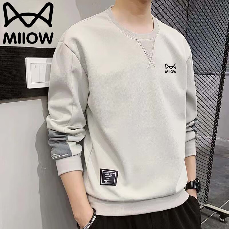 Miiow Men's Hoodie Spring Autumn Long Sleeve T-Shirt Crew Neck Casual Trendy Long Sleeve Base Shirt Gray XL