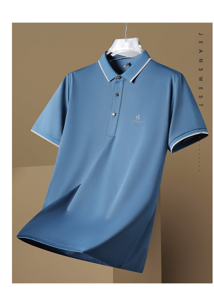 Jeanswest Men's Short-Sleeve POLO Shirt, Summer Mulberry Silk Antibacterial Short-Sleeve Ice Cotton Cool-Feeling Top, Deep Navy Blue 3XL 8