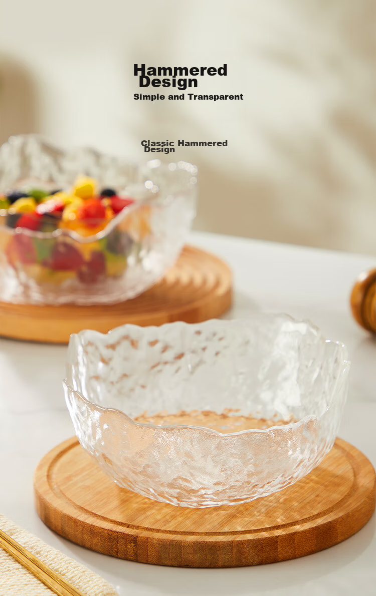 JD Original Bowl, Household Noodle Soup Bowl, Japanese Hammered Pattern Tableware, Glass Salad Bowl Set of Three Pieces 3