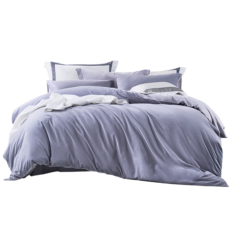 FUANNA Bedding Four-Piece Set, 100% Cotton Bedsheet And Duvet Cover, Washed Cotton, Solid Color, King Size, 230*229cm, Gray