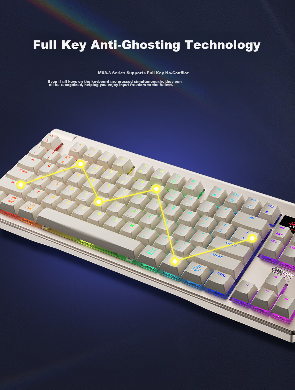 CHERRY MX8.3 Customizable Tri-Mode Mechanical Keyboard for Gaming, E-Sports, 8K Backlight, Hot-Swappable, RGB, Compatible with VALORANT, Triangle, Aluminum, And Tuhu, Compatible with Windows/Mac 14