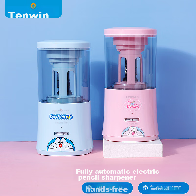 TEN-WIN Children's Fully Automatic Pencil Sharpener, Doraemon IP Stationery, Can Sharpen 8mm Triangular Pencils, Rechargeable Electric Rotary Pencil Sharpener for Elementary School Students, A8018-8