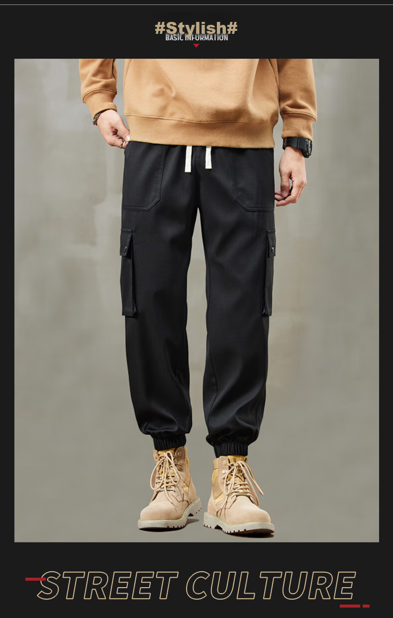 JEEP SPIRIT Men's Cargo Pants, Spring And Autumn Tapered Trousers, Classic Trendy Sweatpants, Loose Casual Pants, Black, Size L 6