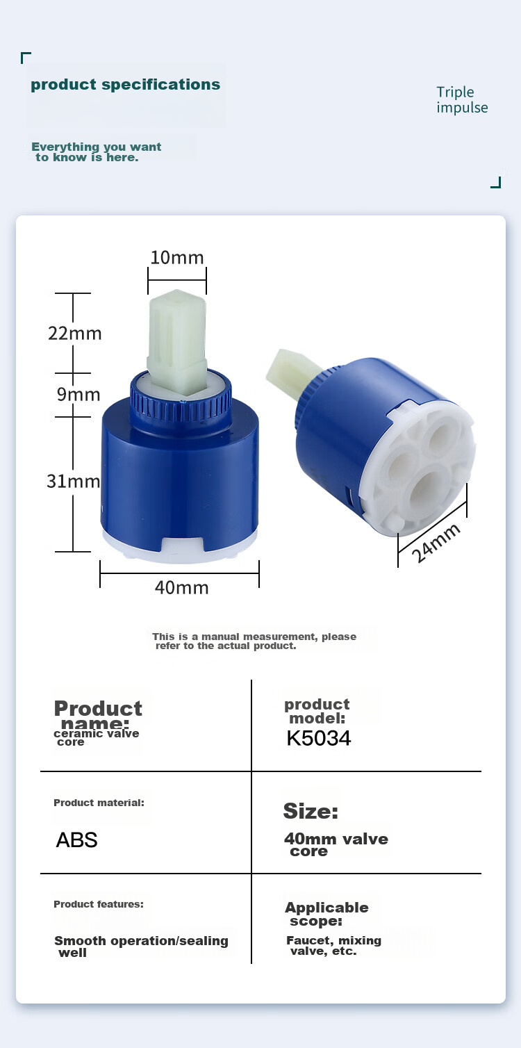 KEGOO Ceramic Valve Core Hot And Cold Kitchen Sink Faucet Universal, Shower Mixer Valve Switch Accessory 40mm K5034 11