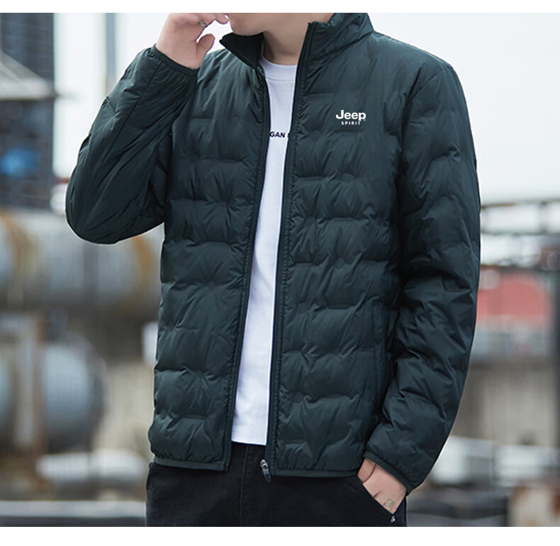 JEEP SPIRIT Men's Autumn Winter Down Jacket Stand Collar Casual Loose Fit Plus Size Coat Black XL 4