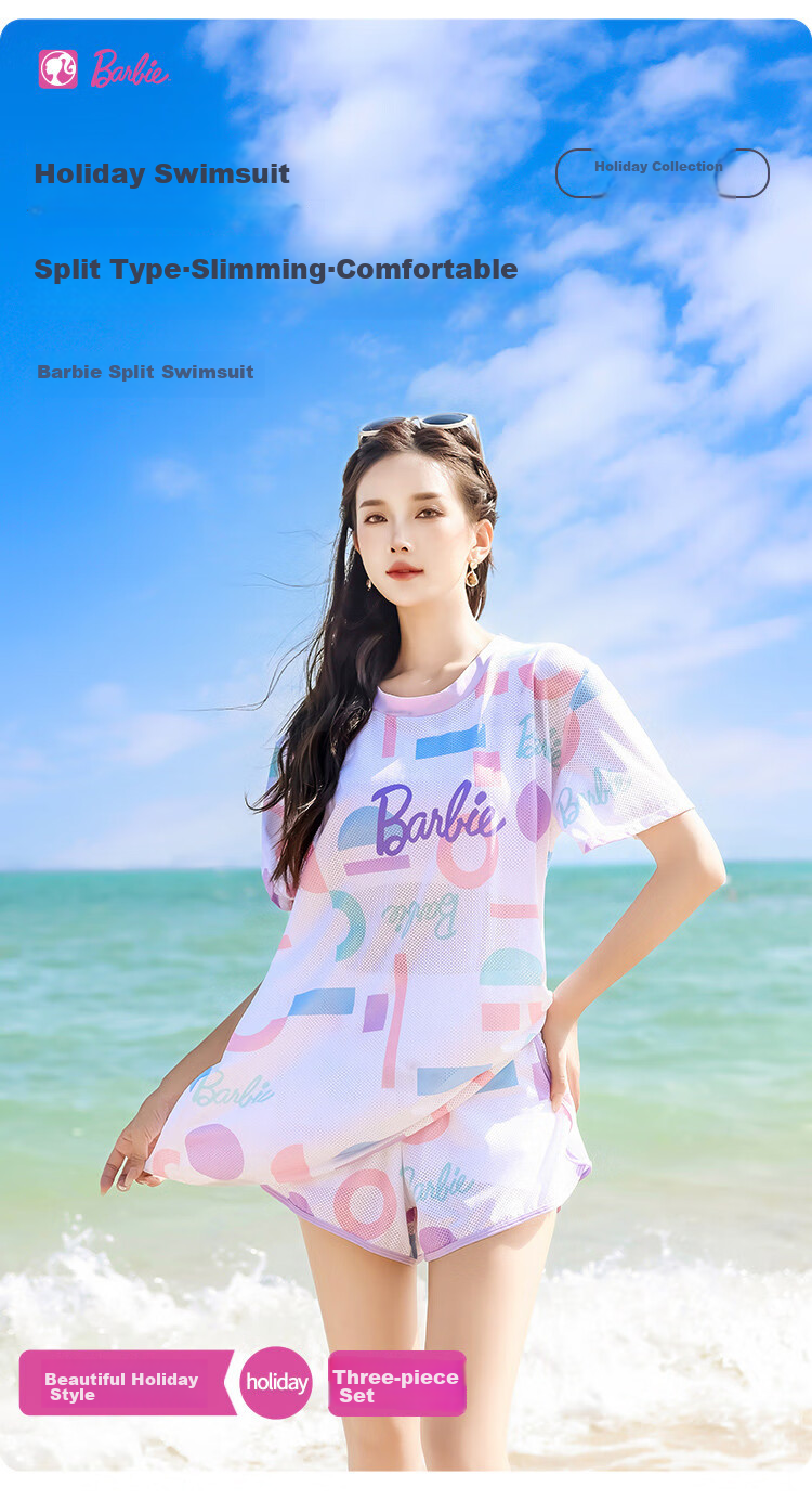 Barbie [Three-Piece Set], Women's Two-Piece Swimsuit, Sexy Tummy Control, Slimming, Hot Spring Swimwear, Beach Vacation Swimwear 2