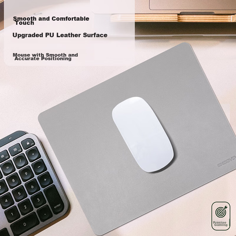 EXCO Double-Sided Cork Mouse Pad, Small Size, Waterproof Leather Office Pure Color Mat, Computer Writing Desk Pad, Gaming Leather Non-Slip Gray 9749 5