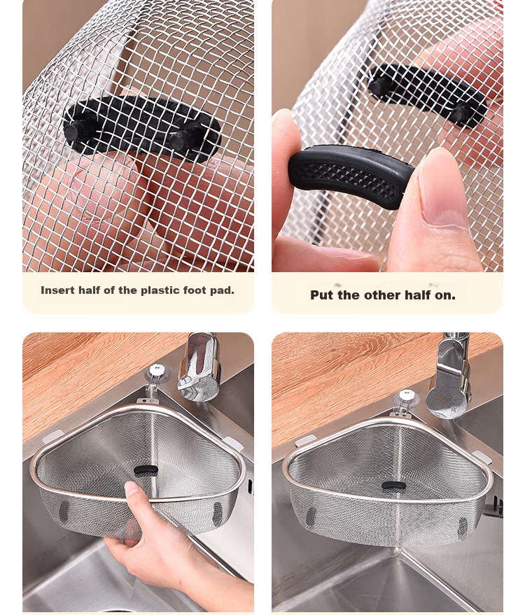 Dipuer Triangular Sink Strainer, Stainless Steel Kitchen Utensil, Multifunctional Drainage, Leftover Food Residue Drainer, Storage Rack 17