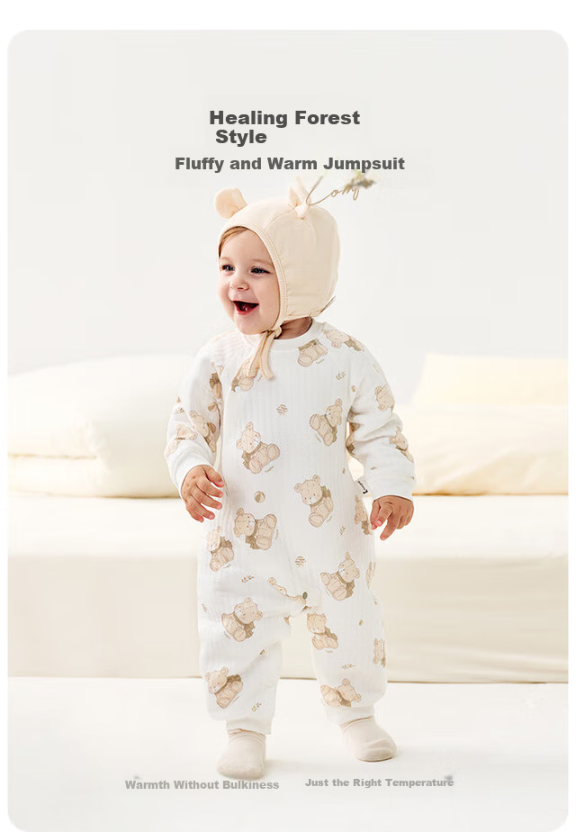 TONGTAI Baby Romper, Autumn And Winter Pure Cotton Warm Infant Clothes, Newborn Onesie Bodysuit Pajamas, Orange, 73cm 2