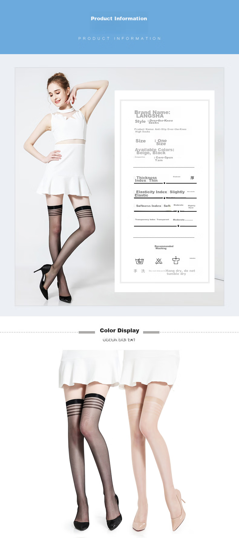 LangSha Silk Stockings for Women, Ultra-Thin Black Thigh-High Stockings, Knee-Length Non-Slip Tights, Black Color, 2 Pairs Each for Light And Dark Skin Tones 3