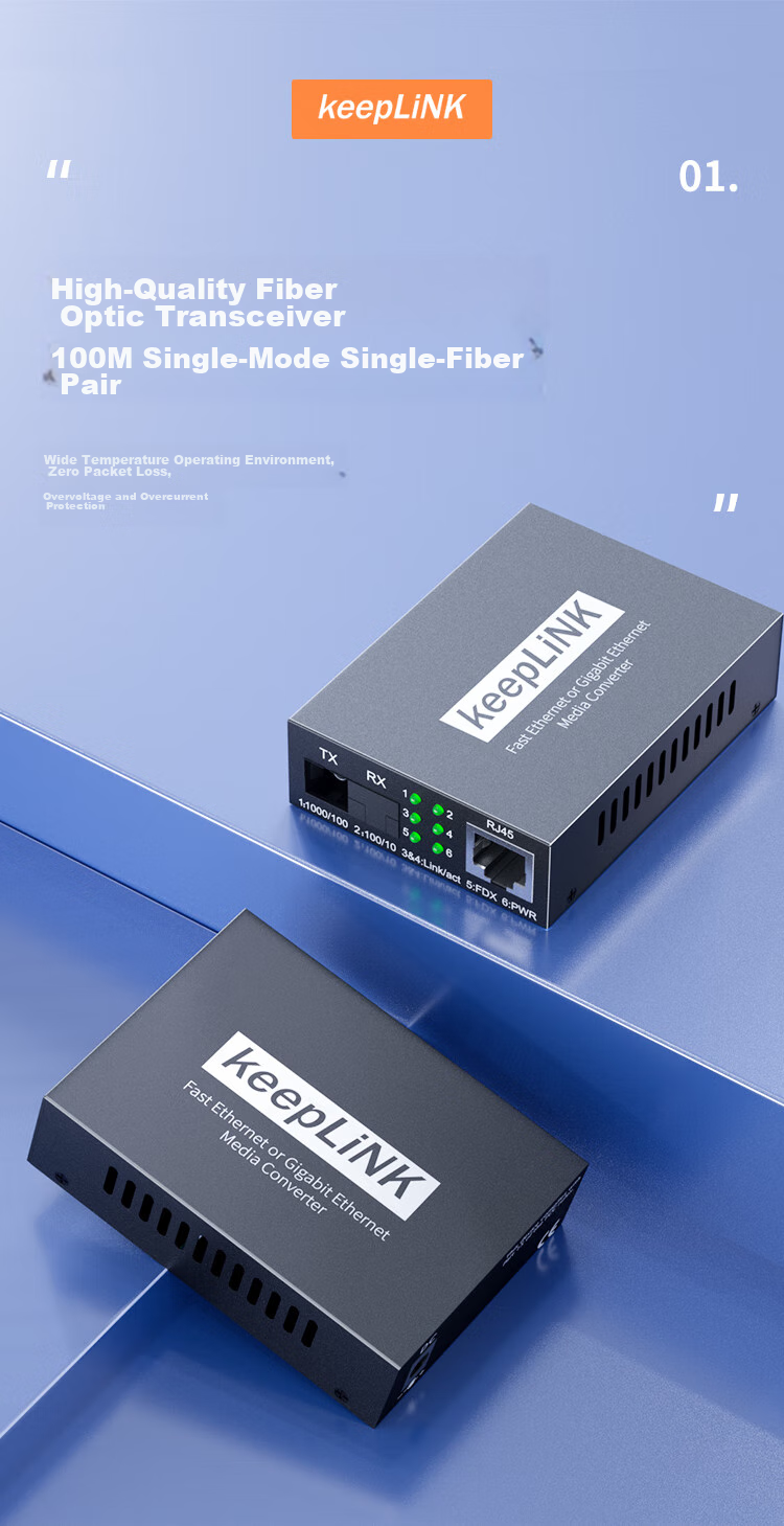 KeepLINK KP-9000 Fiber Optic Transceiver, 100Mbps Single-Mode Dual-Fiber Optical-Electrical Converter, 20km SC Interface 1