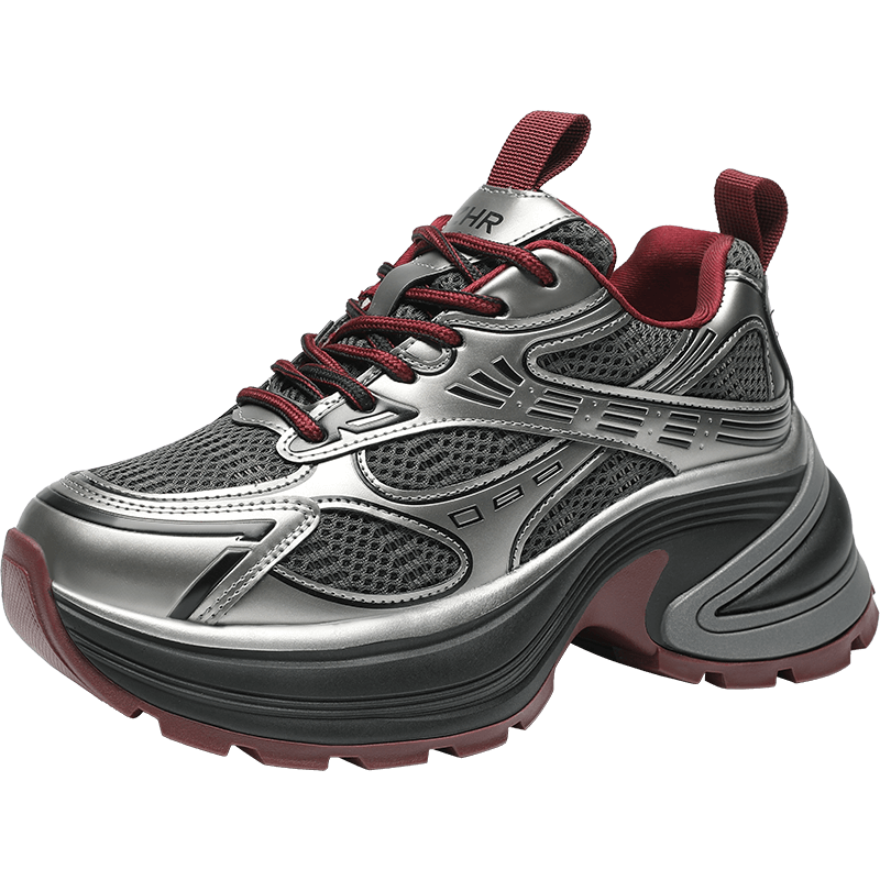 ZHR Dad Shoes for Women, Durable Thick-Soled Sneakers, Comfortable Height-Increasing Lightweight Outdoor Women's Shoes, QT18 Gray-Red, Size 36