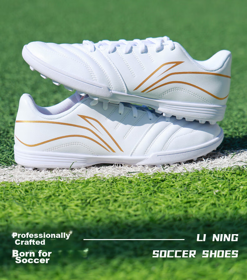 Li-Ning Soccer Shoes for Adults, Men's Cleats, Big Kids And Teenagers, Professional Competition Training Shoes, Non-Slip Breathable Cleats, White, Size 43 2