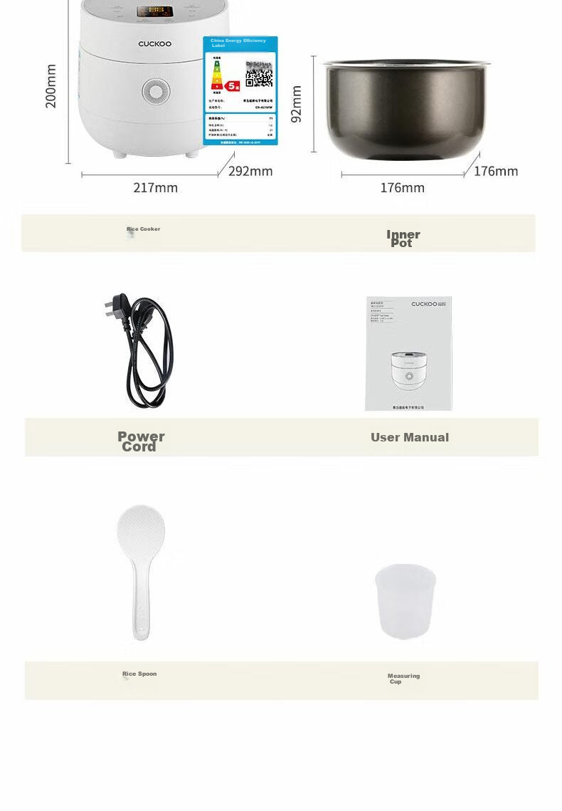 CUCKOO Korean Brand Multi-Functional Steaming And Cooking Baby Food Maker, Small Programmable White Micro-Pressure Rice Cooker, 1.5L Capacity for 1-2 People, CR-0375FW 12