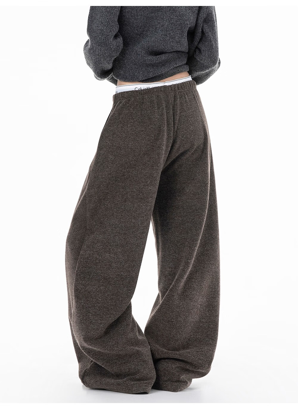 ICH MODE Women's American Style Fleece-Lined Casual Loose Fit Lazy Straight Wide-Leg Sports Pants Thickened Sweatpants Glutinous Rice Color XL 20