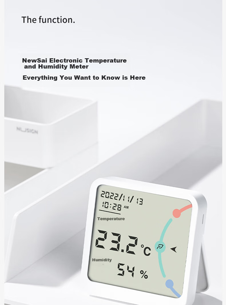 Deli Niusai Series Electronic Thermometer And Hygrometer with Wide Screen Display And Time Function, Metal Back Patch Included, Blue NS873 4