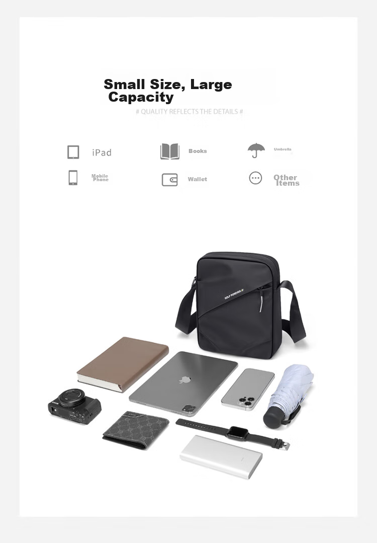 GOLF Shoulder Bag for Men, Trendy Crossbody Bag, IPad Phone Pouch, Water-Resistant Vertical Casual Commuter Small Square Bag for Me 7